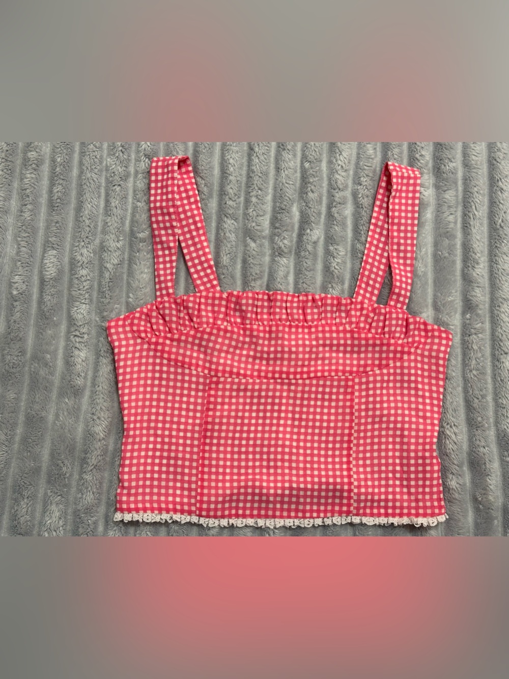Women's Pink Gingham Ruffle-Top Camisole